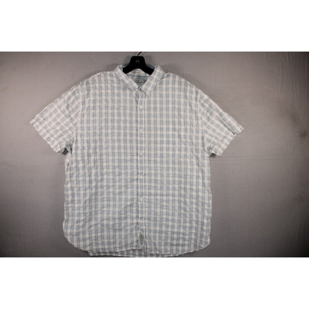 Lucky Brand Men's XXL Classic Fit Plaid Short Sleeve Button Up Shirt Blue White